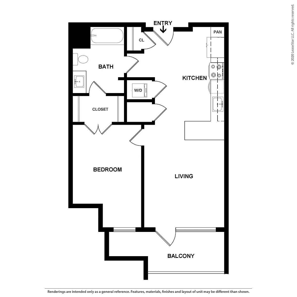 Floor plan 1 Bed/1 Bath-The Cleveland PH