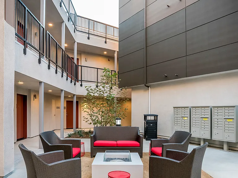 The Harrington courtyard with fire pit