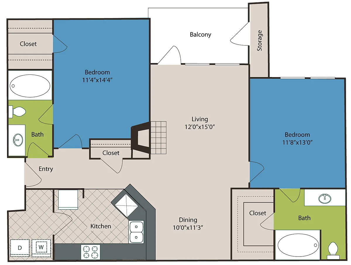 Floor plan 2 bedroom 2 bathroom 1099 sq ft
