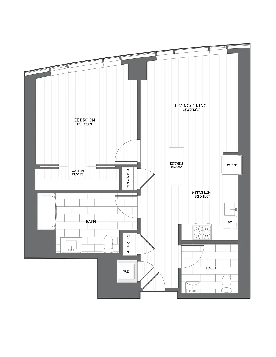 Floor plan 1 Bed/1.5 Bath B1(2A)