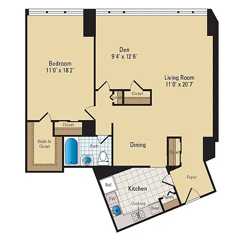 Floor plan 1 Bed - 1 Bath | A13