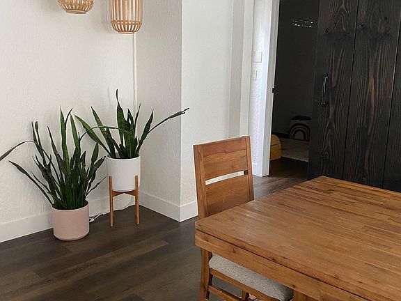 Barn door for extra privacy leads to 2 bedrooms and full bath.