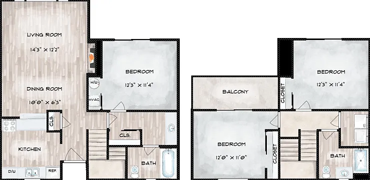 3x2 Townhome - CLASSIC Floorplan Diagram
