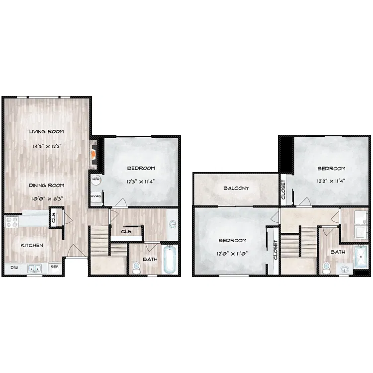 Floor plan 3x2 Townhome - CLASSIC
