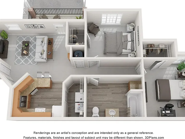 The Rose floorplan offers two bedrooms and one bath.