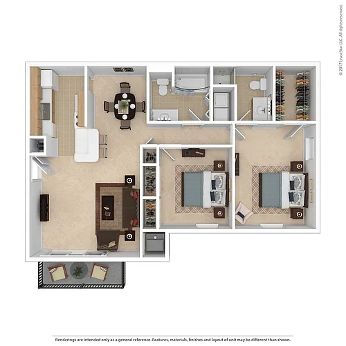 Floor plan 2 BD Traditional w/Dining Room