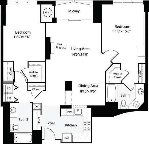 Floor plan 2 Bedrooms F no Terrace