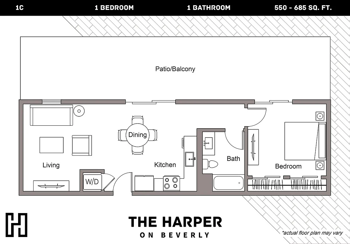 Floor plan Plan C - 1 Bedroom, 1 Bath
