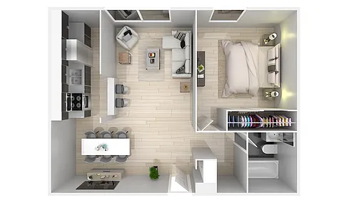 Floor plan One Bed, One Bath