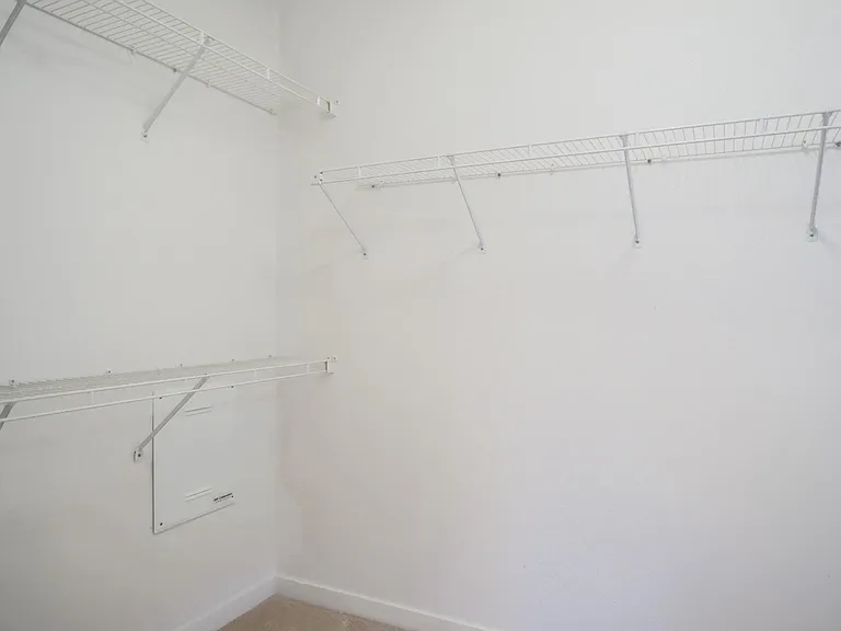 Master bathroom walk-in closet with shelfing