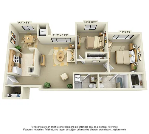 Floor plan 2 BR 2 BA - Style B