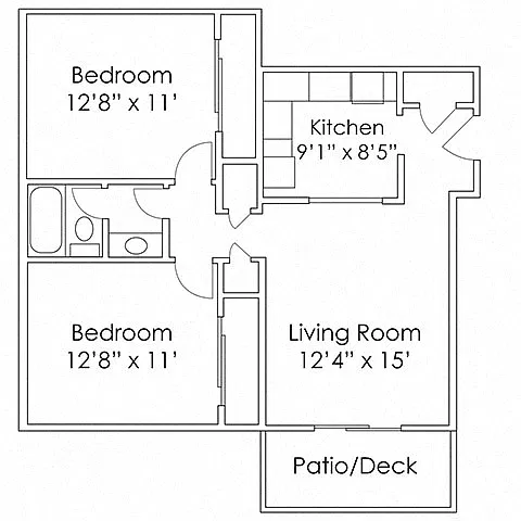 Floor plan 2 Bed, 1 Bath - B1 800 SF
