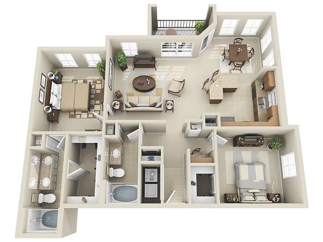 Floor plan 2 Bed, 2 Bath D
