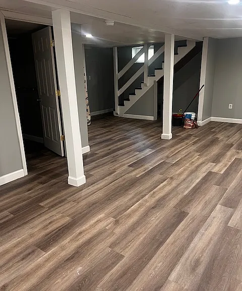 Long view of finished basement