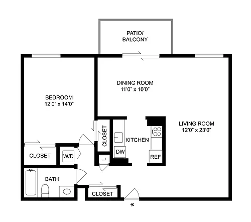 Floor plan 1 BR x 1 BA - A - Huntington