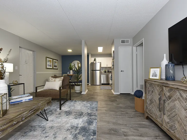Kitchen + Dining with Hardwood Style Flooring