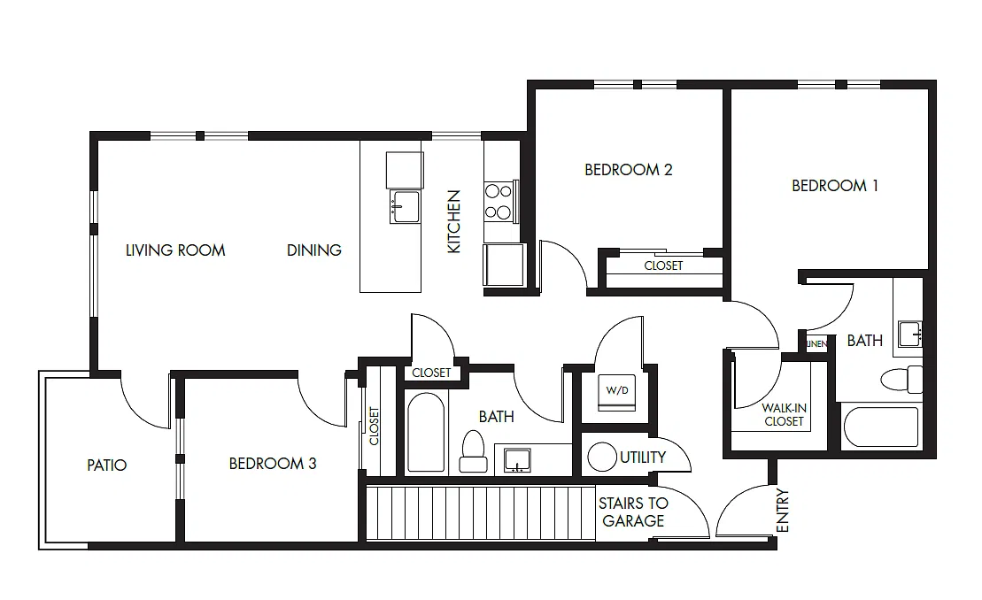 Floor plan 3 Bed 2 Bath Garden with Garage - 1226A