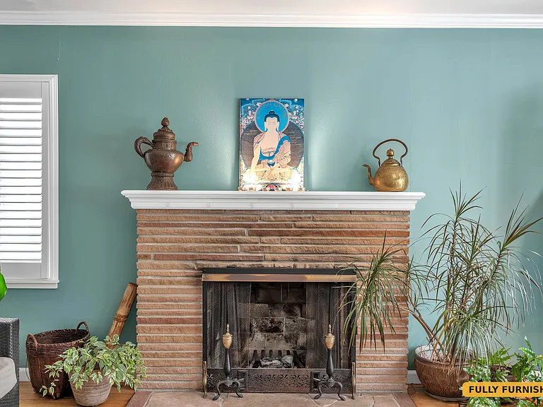 Wood burning fireplace in the living room