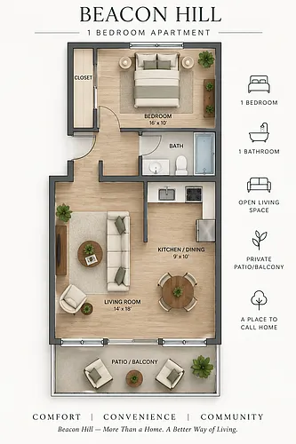 Floor plan 1 Bedroom 1 Bathroom