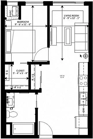 Floor plan B2 - 1 Bedroom