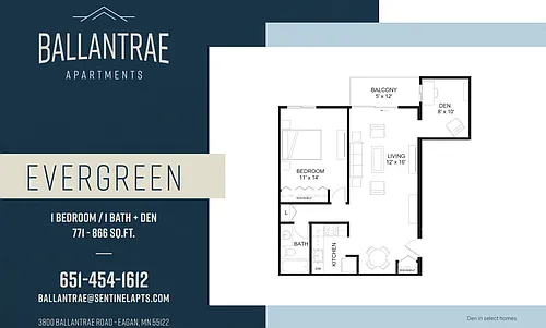 Floor plan Evergreen - 1 BR Classic