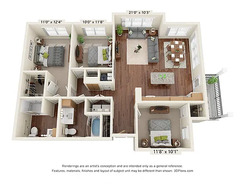 Floor plan Three Bedrooms - C1 (Wheelchair Accessible)