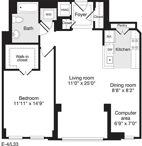 Floor plan 1 Bedroom JJ