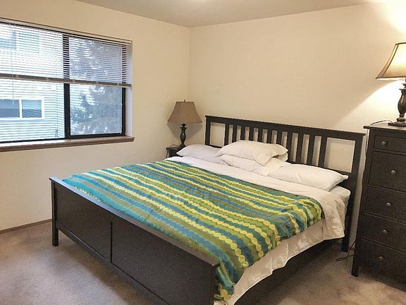 Furnished bedroom with king size memory foam mattress and whole set of dresser and night stand