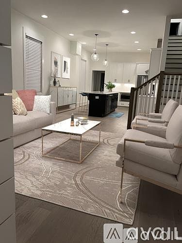 Open Floor Plan Living and Kitchen. Island Space for Eat-in Bar