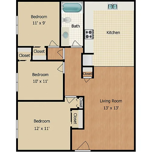 Floor plan 3 Bedroom 1 Bath
