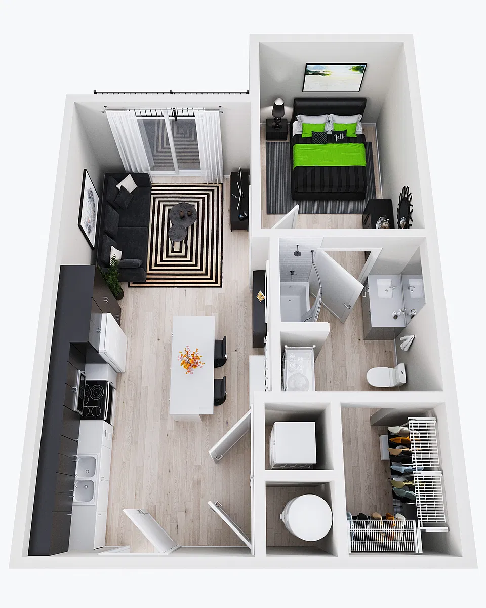 Floor plan Cresco 1BR 1BA Harper