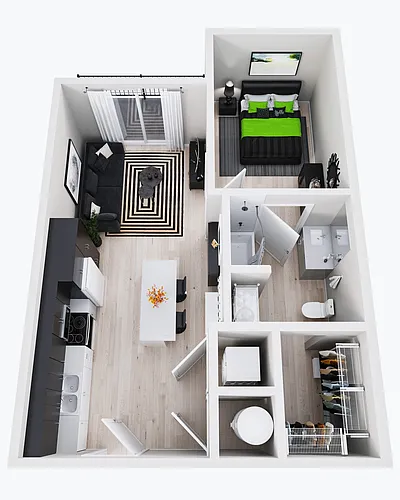 Floor plan Cresco 1BR 1BA Harper