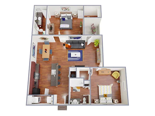 Floor plan 2 Bed, 2 Bath B (80% Income Restricted)