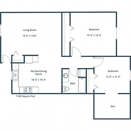 Floor plan Two Bedroom 21B