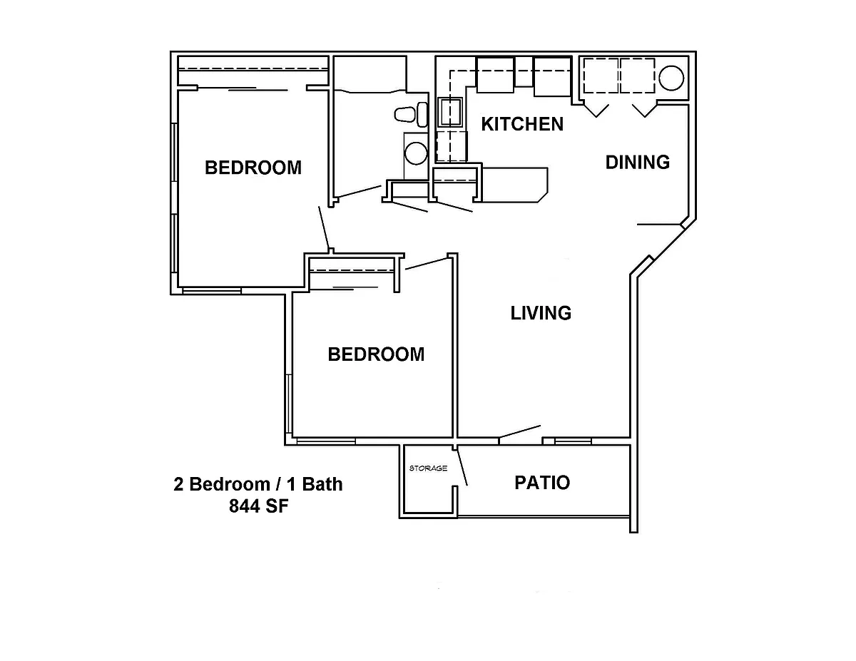 Floor plan 2 Bedroom 1 Bathroom