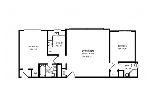 Floor plan 2 Bed - 2 Bath