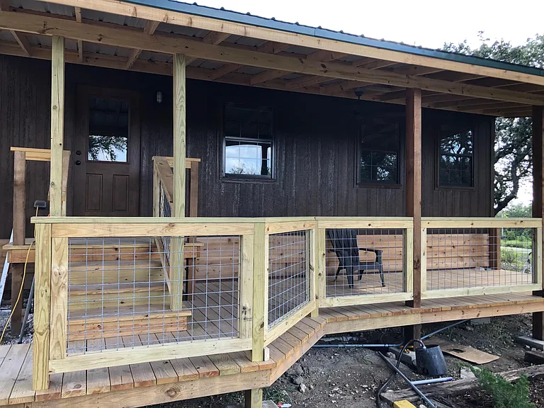 Covered back deck, faces pasture.