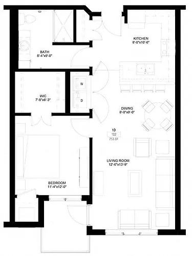 Floor plan One Bedroom - D