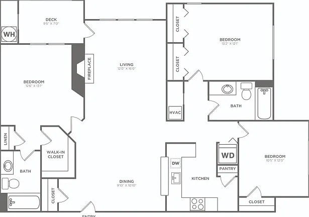 Three Bedroom Two Bath (1295 SF) Three Bedroom Two Bath (1295 SF)