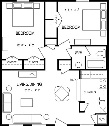 Floor plan B1 2 Bed/ 1 Bath