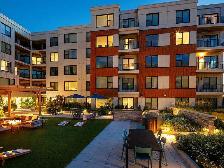 Courtyard with lounge seating and firepit