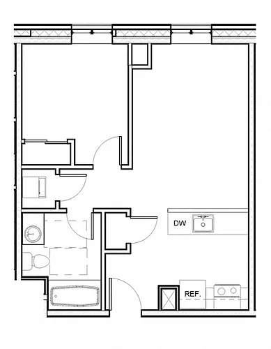 Floor plan 1 Bed 1 Bath - 206-606