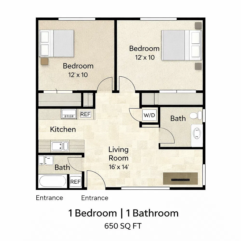 Floor plan 1 Bedroom 1 Bathroom
