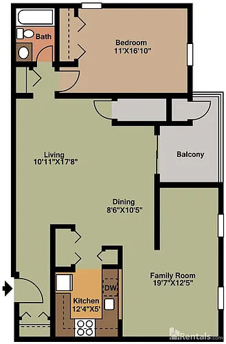 Floor plan 1 Bedroom 1 Bathroom Family Room