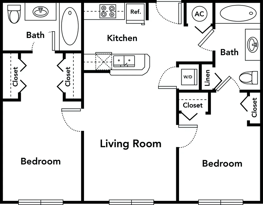 Floor plan Two Bedroom Two Bath 60%