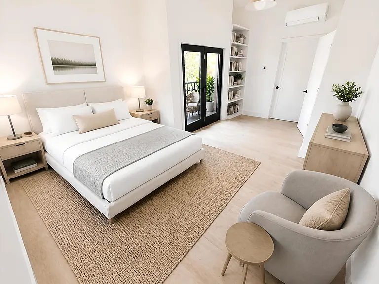 Primary bedroom, staged with AI