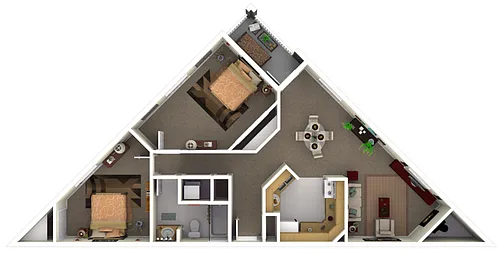 Floor plan 2 Bedroom with Fireplace
