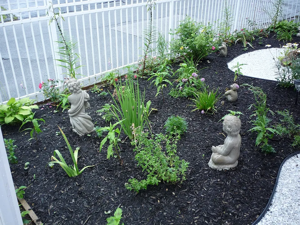 f. garden (statues & pond)