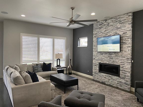 Comfortable warm living room with gas fireplace