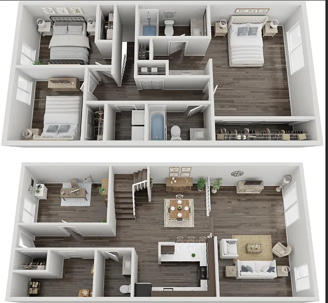 Floor plan Townhouse 3 bd 2 Full 1 Half Bath